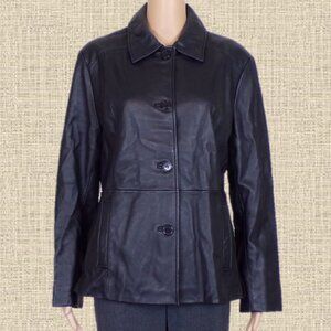 LEATHER! TIBOA LEATHERS size L Jrs black leather jacket button-front fully lined